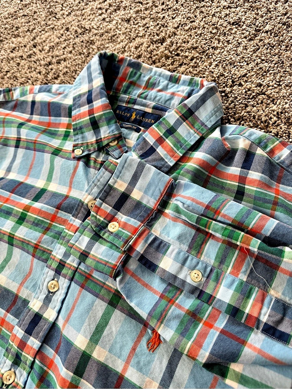 Ralph Lauren Classic Fit Plaid Button Down Blue & Green Large